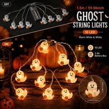 1pc 10 LED Halloween Spooky Ghost With Pumpkin String Light Hanging Indoor And Outdoor Decorative Lamp Battery Powered Suitable For Party Halloween Holiday Bedroom Bar Shop Park Garden Fireplace Tree Decor - Multicolor - View 1