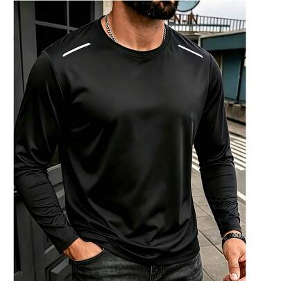 メンズ 無地 カジュアル 長袖Tシャツ クルーネック フィットネス ランニング トレーニング アウトドアスポーツ トップス