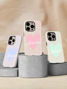 1件客製化極簡條紋字母姓名彩色手機殼，2合1亮面薄膜全包覆硬殼保護套，適用 11/12/13/14/15/16/17 Pro Max - 彩色 - 查看 4