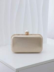 Dedoo Women's Gold Rhinestone Evening Clutch,Hard Shell Rectangular Handbag, Pearl Clasp,Shiny Leaf Pattern,Suitable For Weddings,Balls And Formal Occasions - Gold - View 5