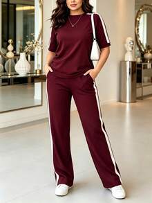 Women's New Spring/Autumn Outfit Shirt, 2-Piece Set Elegant - Burgundy - View 3
