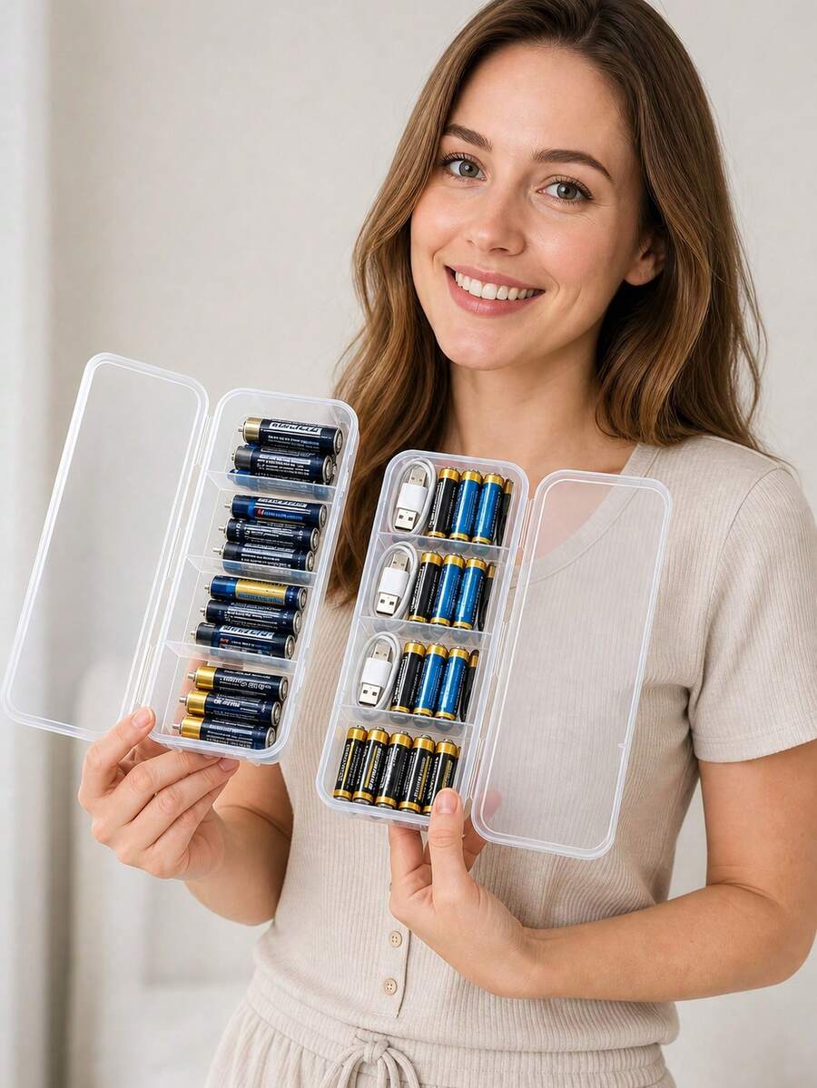 4-Compartment Multi-Function Data Cable Storage Box, Transparent With Lid Battery Storage Box, Divided With Lid Keycap Storage Box, Suitable For Home Organization, Large Capacity Transparent Visible Storage Box - Multicolor - View 1