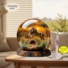 1pc Acrylic Crystal Ball Grassland Lion Desktop Ornament, 2D Flat Printed African Animal Landscape, Creative Decorative Craft For Living Room And Study - Lion - View 8