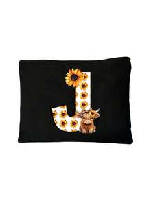 Cute Highland Cow Sunflower Letter Print Multifunctional Cosmetic Bag, Reusable, Storage Bag, Featuring Patterned Print Design, Lightweight Cosmetic And Toiletry Storage Bag, Medical Tool Kit, Zippered Makeup Bag, Lightweight Coin Purse, Toiletry Bag, Storage Bag, Travel Accessory, Shopping Essential - Multicolor - View 12