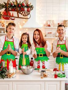 4Pcs Funny Elf Christmas Kitchen Aprons, Cartoon Elf Leg Print Adjustable Cooking Apron, Holiday Cosplay Party Aprons - Multicolor - View 3
