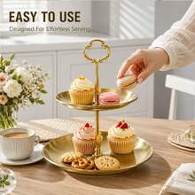 1pc European Style Afternoon Tea Dessert Plate, Multi-Layer Stainless Steel Cupcake Stand, Dessert Tray, Decorative Cake Plate, Cake Pastry Display Rack, Suitable For Christmas, Wedding, Birthday, Baby Shower, Afternoon Tea Decoration Plate, Sunflower Handle Dessert Stand - View 4