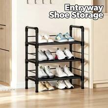 5/4/3/2 Layer Black Tubular Shoe Storage Rack, Sturdy Freestanding Shoe Organizer With Raised Guardrail, Waterproof Easy Assembly Shoe Shelf, Large Capacity Shoe Holder For Entryway, Hallway, Apartment, Rental House Indoor Furniture - Black - View 12