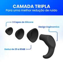 Tampão de Ouvido Silicone Super Macio Redução de Ruídos Reutilizável para Sono Estudos e Trabalho - A-preto - Visão 3