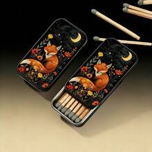 1pc Dreamy Fox And Floral Night Pattern Sliding Lid Storage Box, No Matches Included, Mini Sliding Lid Storage Box, Reusable Storage Box - Rectangle - View 4