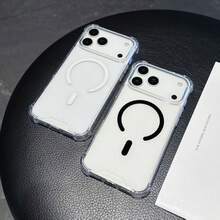 2pcs/Set Square Open Magnetic Phone Case Compatible With Apple 17PROMAX High Transparent Back Panel 11 Large Holes 13/14 Shockproof - Black and White - View 2