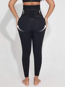Legging Pembentuk Tubuh untuk Ibu Hamil, Celana Kompresi Panjang Pinggang Tinggi dengan Penopang Perut Tanpa Jahitan & Elastis - Hitam - View 4