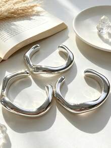 3/2/1 pièce Ensemble de bracelets géométriques torsadés en CCB argenté, élégant et décontracté, convient pour le port quotidien des femmes, les vacances, les fêtes, les cadeaux - Argent - Voir 3