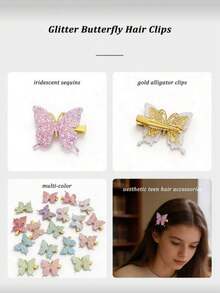 36/18/6pcs Colorful Shiny Butterfly Hair Clips, Sweet And Cute Hair Accessories For School, Outdoor Activities And Daily Wear, (Random Color) - Multicolor - View 3