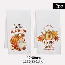 2PCS Kitchen Towel, Simple Autumn Pumpkin & Maple Leaf Pattern, 40*60cm Rectangular Microfiber Kitchen Towel, Dish Cloth, Tablecloth, Hand Towel, Kitchen Decor, Home Decor, Neighbor Housewarming Gift, Kitchen Napkin & Dish Cloth, Home Decor, Gift, Perfect For Kitchen & Bathroom Use - White - View 12