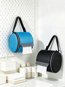 1pc Portable Foldable Toilet Paper Holder With Adjustable Strap, Cat-Proof Honeycomb Tissue Dispenser, Large Capacity Storage Rack, Fabric Finish, Suitable For Camping, Home And Office, Camping Toilet Paper Holder, Camping Essentials, Wall-Mounted Storage - Multicolor - View 2