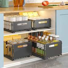 1/2pcs Pull-Out Storage Rack, Kitchen Cabinet Organizer, Under Sink Sliding Drawer Storage Basket, Bowl And Plate Rack, Spice And Snack Rack, No Drilling Space-Saving Organizer, Suitable For Organizing Home, Kitchen And Bathroom Supplies - Short Frame-1pc - View 6
