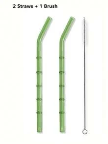 GASUDIN 1/2/5Pcs Creative Design Glass Straws With Cleaning Brush, Bamboo-Textured Reusable Drinking Straws, High Borosilicate Glass For Tea Coffee Cocktails Smoothies, Party Favors & Holiday Gifts, Dishwasher Compatible, Back To School - Green - View 12