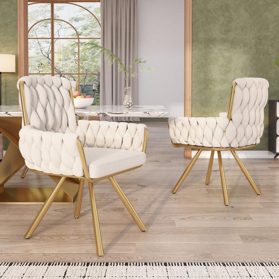Beige Velvet Dining Chair Set Of 2 - 米色 - 查看 1
