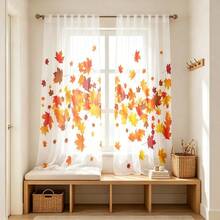 2PCS Thanksgiving Fall Sheer Curtains,Vibrant Falling Maple Leaf Print Semi‑Transparent Light‑Filtering Window Drapes For Bedroom Living Room Home Decoration - Multicolor - View 7