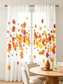 2PCS Thanksgiving Fall Sheer Curtains,Vibrant Falling Maple Leaf Print Semi‑Transparent Light‑Filtering Window Drapes For Bedroom Living Room Home Decoration - Multicolor - View 9