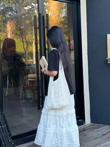 女款夏季海灘托特包，鉤編設計搭配海龜圖案，大容量開口手提，適合休閒外出與海灘度假 - 彩色 - 查看 6