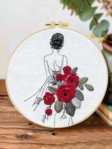 1PC 20*20cm/7.9*7.9in,Women's Theme: A Woman's Back Embroidery Kit, DIY Handmade Embroidery Set For Adult Beginners, Home Gift, Women's Sewing Gift, Including User Manual, Printed Pattern Fabric, Embroidery Frame, Needle And Thread. - Woman's Back - View 9
