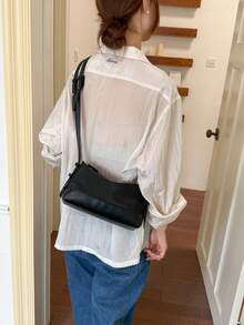 Minimalist Lightweight Pillow Bag, Short-Trip Storage Bag, Versatile Shoulder Crossbody Tote Bag - Black - View 2
