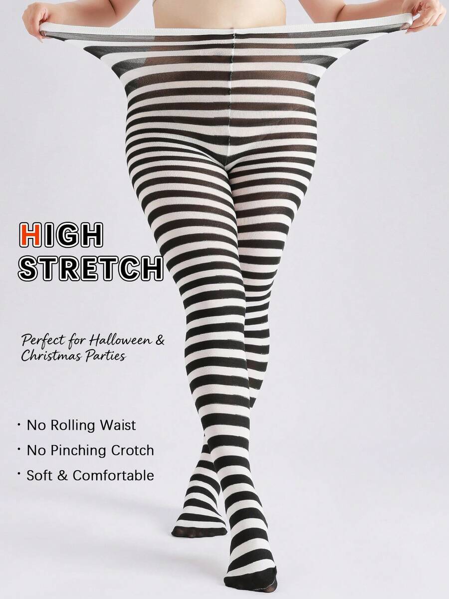 Christmas Party Cosplay Classic Colorblock Pinstripe Tights Women's Elastic Skinny Leggings Stage Performance Stockings - Multicolor - View 1