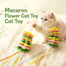 Macaron Felt Flower Hanging Cat Toy, Colorful Ribbon Tassel Interactive Kitten Teaser Toy, Indoor Pet Exercise Chew Toy For Cats - View 1