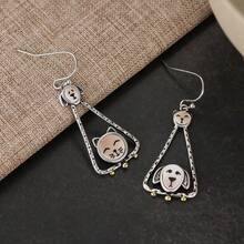 DIYCCPC Anting Liontin Hewan Peliharaan Halloween, Bingkai Segitiga Perak, Wajah Kucing & Anjing Enamel, Aksesori Pesta Liburan Wanita yang Menyenangkan - MultiWarna - View 8