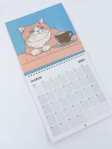 2027 Cat Drinking Coffee Fun Desktop Calendar, Vintage Illustration Cute Pet Desktop Decor Ornament, Holiday Gift Plan Check-In Vertical Calendar - A - View 3