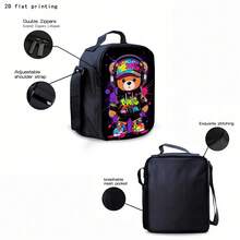 Graffiti Bear Backpack With 2D Flat Print, Large Capacity, Lightweight, Durable, Shoulder Bag, Colorful Splatter Street Headphone Bear Art Print, Suit - Style 3 - View 5
