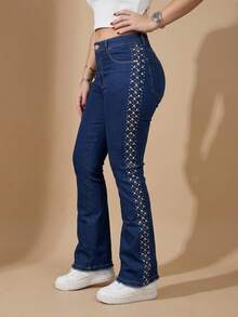 pthirillo Women Jeans - 側面飾有水鑽條紋 - 查看 6