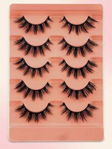 5 Pairs Fox Eye False Eyelashes, 3D Fluffy Wispy Faux Mink Lashes, Light Weight Soft Band Reusable Fake Eyelashes, Eye‑End Elongated Lash For Dating, Party, Photoshoot, Various Makeup Styles - Black - View 5