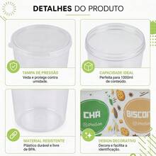 Kit 5 Potes Mantimentos 1000Ml Plástico Livre Bpa Cozinha Achocolatado Açúcar Café Chá Cappuccino - Multicolorido - Visão 3