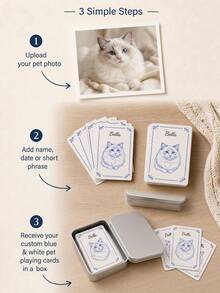 Customized Portrait-Themed Poker Set. Personalized Blue Line Sketch High-Quality Paper Art Poker Cards, Perfect For Game Nights, Pet Memorabilia, And Creative Gifts For Dog And Cat Lovers. - Multicolor - View 6