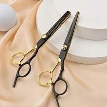 3pcs/Hair Clipper Set - Black & Gold Professional Hairdressing Scissors 3 Pieces Set, Straight Scissors + Thinning Scissors + Razor, Suitable For Home Haircutting And Salon Styling, Beginners Can Easily Create Exquisite Hairstyles, Manual Hair Trimming, Eyebrow Shaping And Face Shaving, Foldable For Home Use - Multicolor - View 7