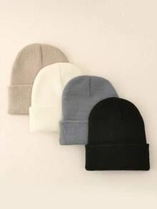 4pcs/Pack Solid Color Ski Hats, Minimalist Knit Beanies, Unisex, Suitable For Casual Daily Wear - Multicolor - View 14