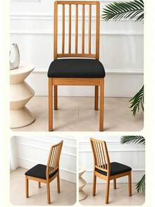 Elastic Stretch Dining Chair Seat Cover | Breathable Milk Silk Material, Removable Washable Chair Cushion Slip Cover, Universal Fit Dining Seat Protector. - Black - View 7