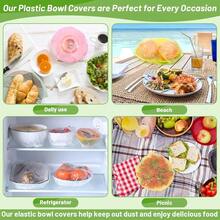 70 Pcs Bowl Covers, 5 Size Plastic Food Covers With Elastic, Colors Bowl Reusable, Alternative To Foil, Fresh Keeping, Disposable Dish Wraps For Food Storage, Bread Proofing And Bugs Prevention - 70 - View 7