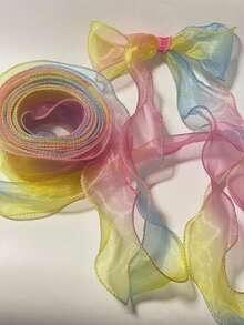 1 Roll 3/10 Yards Gradient Sheer Organza Ribbon With Gold Wired Edge, Perfect For Gift Wrapping, Flower Bouquets, Party Decor, Wedding Supplies & DIY, Christmas Gift Ribbon, Wrapping For Presents,Christmas Tree Decerations,Halloween Home Dec - Multicolor - View 2