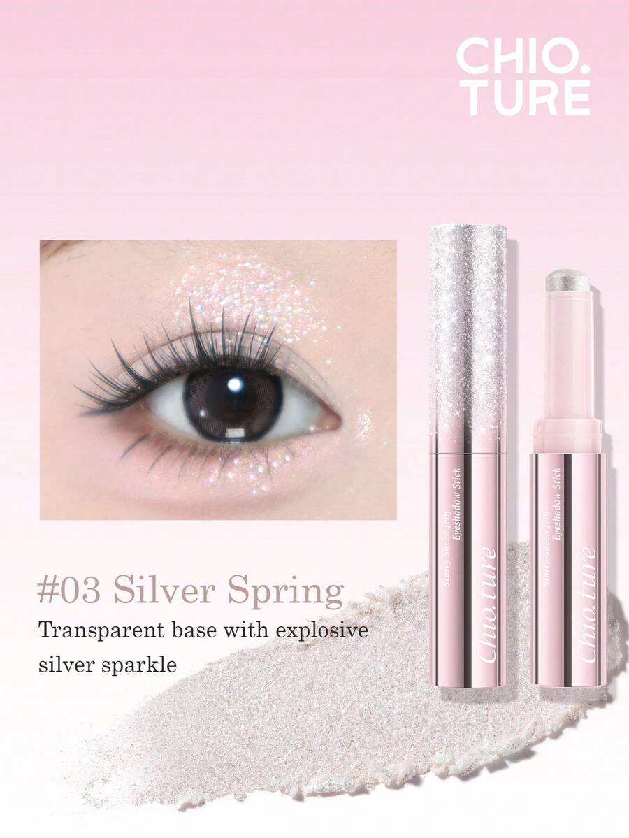 CHIOTURE Galaxy Radiant Jelly Eyeshadow Stick, Tekstur Kilau Mutiara yang Halus, Dapat Digunakan Ganda sebagai Highlighter, Tahan Lama dan Tidak Luntur, Sempurna untuk Riasan Ringan Sehari-hari - #03 Silver Spring - View 1