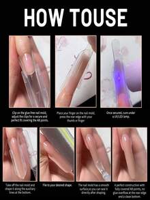 120pcs Ujung Ekstensi Kuku Bentuk Roket Trapesium Pendek Semi-Matte Semi-Transparan, Trapesium Pendek, Desain Pegangan Tambahan, Salon Kuku DIY Rumahan, Tanpa Penjepit, Tanpa Penumpukan Gel, Alat Ekstensi Kuku Wanita - Clear - View 7
