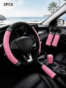 6/5/1pc Set Shiny Car Interior Accessories, Rhinestone Steering Wheel, Handbrake And Gear Shift Cover, Shoulder Pad, 15 Inch Rhinestone Leather Steering Wheel Cover, Soft And Elastic, Universal Fit, Suitable For Women - Style B - View 19