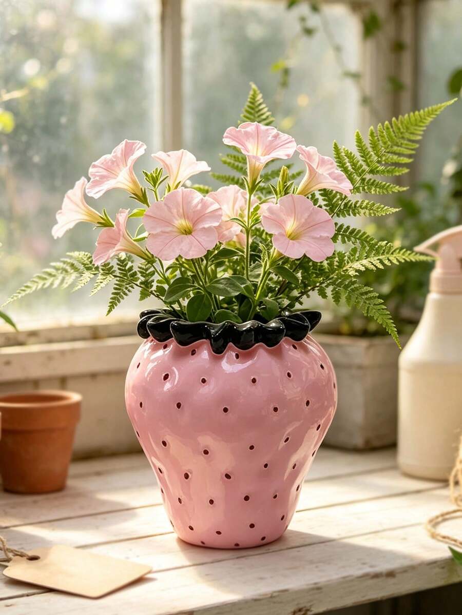 1件創意草莓樹脂花瓶－桌面與辦公室水果裝飾，可愛家居飾品 | 家居裝飾、房間裝飾、波希米亞風裝飾、桌面裝飾、可愛收藏品、獨特禮物 - 新款 - 查看 1