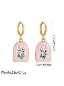 1 đôi bông tai huggie dáng treo charm vòm màu hồng ngọt ngào, họa tiết hoa nhiều màu in kiểu đồ bơi, phụ kiện tai đi biển du lịch - Hồng - Xem 5