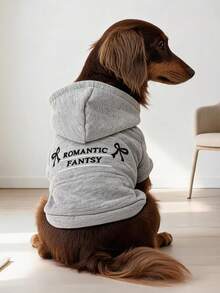 1PC Pet Clothes Autumn/Winter Small Dog Puppy Cat Cute Pet Simple Solid Color Casual Hooded Pocket Top Bow Sweatshirt - Gray - Grey - View 1