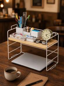 Iron Single-Layer Desktop Storage Rack, Desk Bookshelf, Organizer Shelf, Minimalist Office Desk Bookshelf, Small Iron Desktop Storage Rack, Bookshelf With Guardrail, Suitable For Office, Dorm, Kitchen Counter, Bathroom And Bedroom Storage, Can Be Used As Bookshelf, Spice Rack, Cosmetic Storage Rack And Desktop Organizer, Suitable For Students, Office Workers And Home Use, Essential For Office And Dorm, Perfect Choice For Back To School, Teacher's Day, Holiday Gifts - Multicolor - View 2