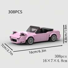 6+ Kids Pink Retro Convertible Sports Car Building Block Set, 2-Seater Vehicle Model With Pop-Up Headlights, Educational Construction Toy, Birthday Gift - Model - View 16