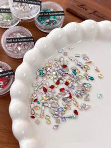 40pcs Flat Back Rhinestones Nail Art Decor, Sparkling K9 Mixed Heart, Water Drop, Irregular Shaped Rhinestones Nail Decoration, Glitter Nail Art Accessories - Multicolor - View 2